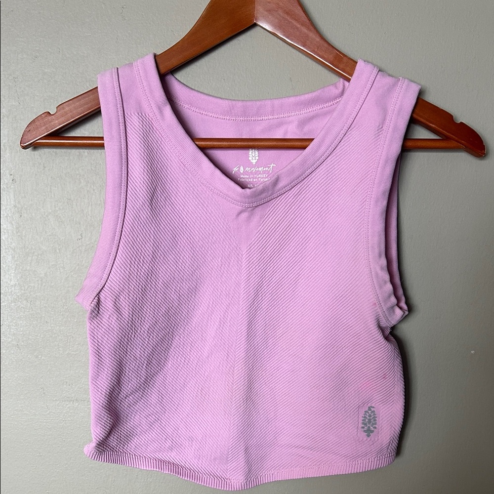 Free people movement Pink Ribbed V-Neck Tank Top